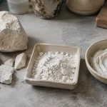 Ασβεστόλιθος, σκόνη ασβέστη και ασβεστοπολτός σε πάγκο εργαστηρίου